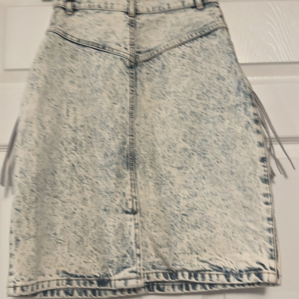 Vtg Paris Express Acid Wash Denim Fringe Skirt - Picture 6 of 6